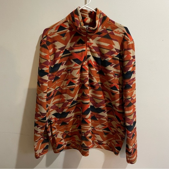 Eddie Bauer Sweater Men’s XL Quest Fleece Aztec Print Burnt Orange Brown 1/4 Zip - Picture 1 of 7